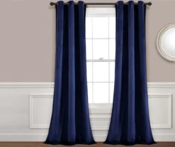 Prima Velvet Navy Room-Darkening Grommet Curtain Panel Pair, (84")