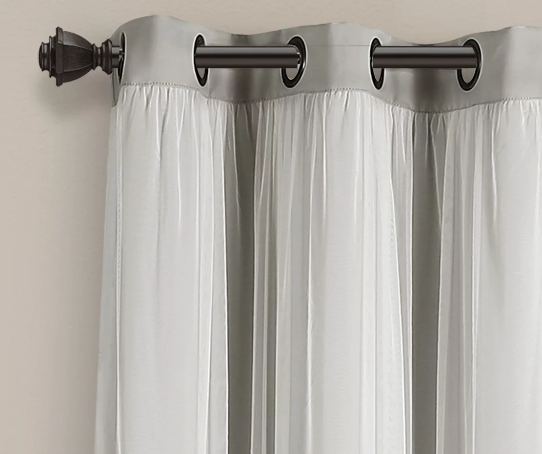 Lush Light Gray Blackout Grommet Curtain Panel Pair With Sheer Overlay, (108") - Image 5