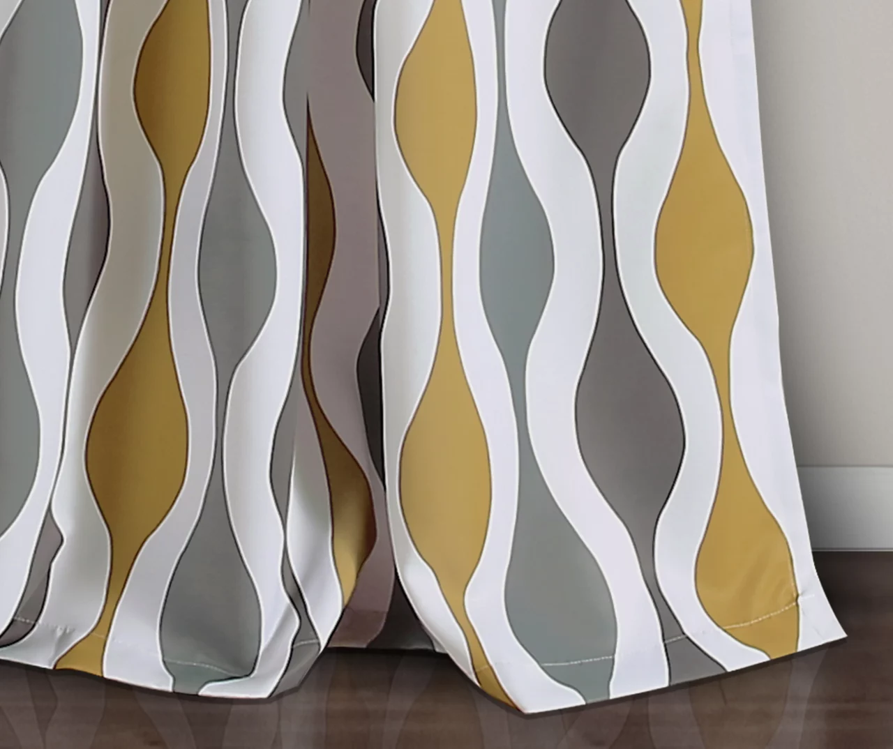 Mid-Century Geo Gold & Gray Room-Darkening Back Tab Curtain Panel Pair, (84") - Image 3