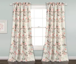 Pixie Fox Gray & Pink Room-Darkening Rod Pocket Curtain Panel Pair, (84")
