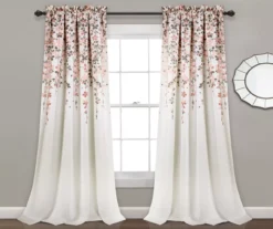 Weeping Flowers Blush & Gray Room-Darkening Rod Pocket Curtain Panel Pair, (84")