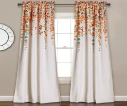 Weeping Flowers Turquoise & Tangerine Room-Darkening Rod Pocket Curtain Panel Pair, (95")