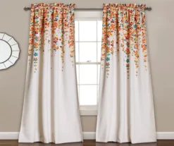 Weeping Flowers Turquoise & Tangerine Room-Darkening Rod Pocket Curtain Panel Pair, (84")