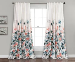 Zuri Flora Blue & Coral Room-Darkening Back Tab Curtain Panel Pair, (95")