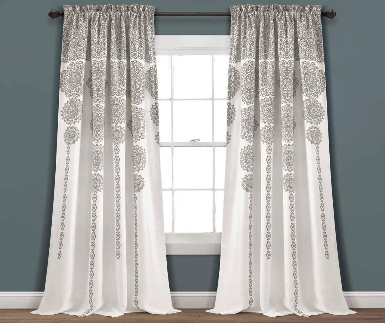 Stripe Medallion Room-Darkening Rod Pocket Curtain Panel Pair - Image 3