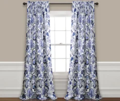 Cynthia Jacobean Blue Room-Darkening Rod Pocket Curtain Panel Pair, (95")
