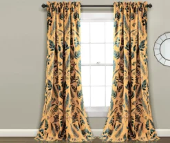 Devonia Allover Yellow & Blue Floral Room-Darkening Rod Pocket Curtain Panel Pair, (95")
