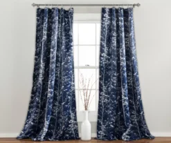 Forest Navy Room-Darkening Rod Pocket Curtain Panel Pair, (84")