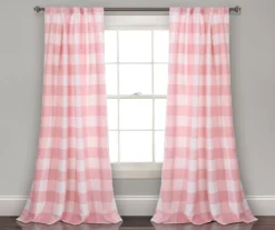 Kelly Checker Pink Room-Darkening Back Tab Curtain Panel Pair, (84")