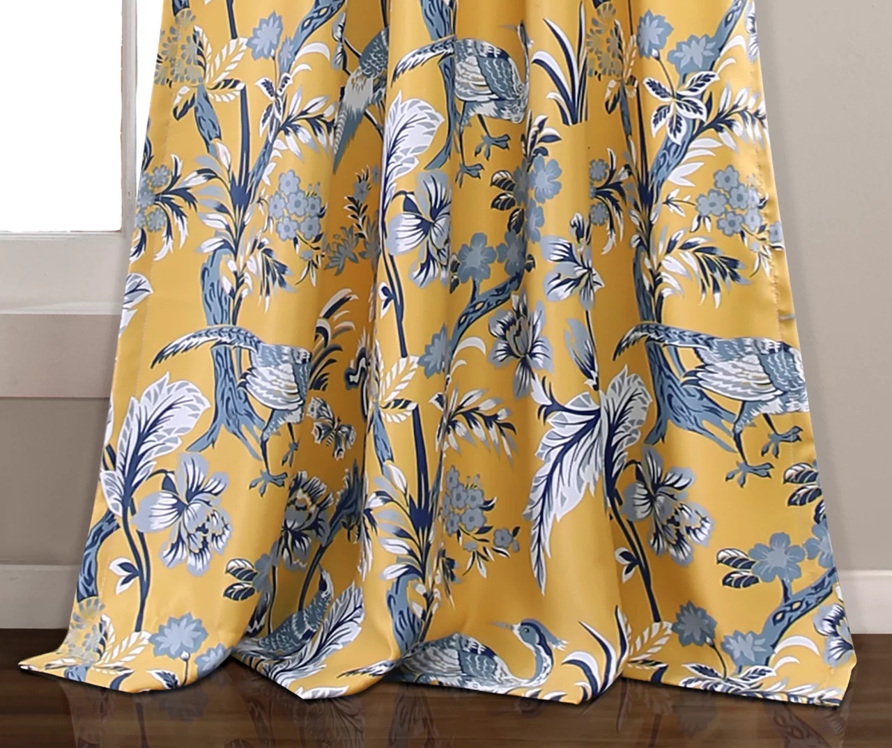 Dolores Yellow & Blue Floral Room-Darkening Rod Pocket Curtain Panel Pair, (63") - Image 3