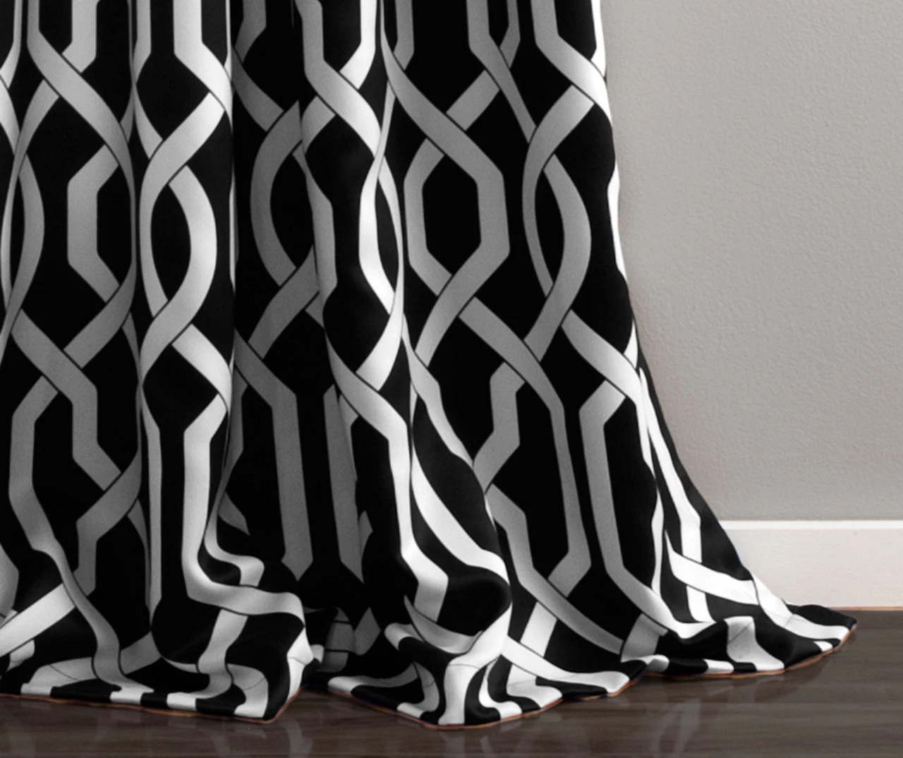 Edward Trellis Black Room-Darkening Grommet Curtain Panel Pair, (84") - Image 3