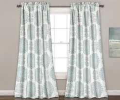 Evelyn Medallion Blue & White Room-Darkening Rod Pocket Curtain Panel Pair, (84")