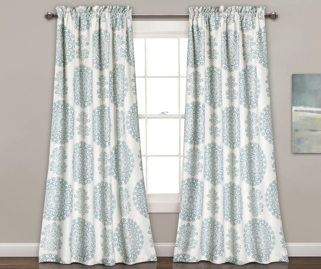 Evelyn Medallion Room-Darkening Rod Pocket Curtain Panel Pair - Image 2