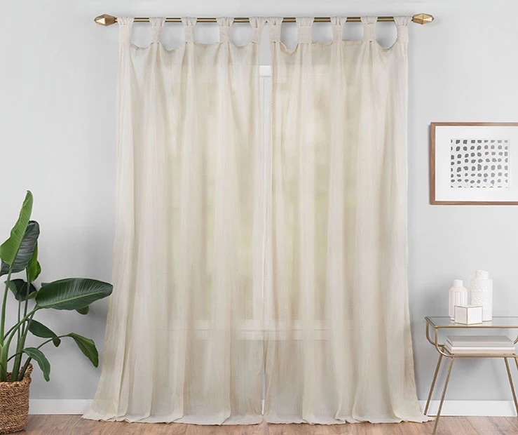 Priya Natural Semi-Sheer Tab Top Curtain Panel, (63") - Image 5