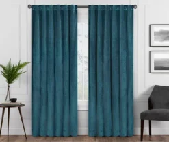 Harper Teal Velvet Blackout Rod Pocket Curtain Panel, (95")
