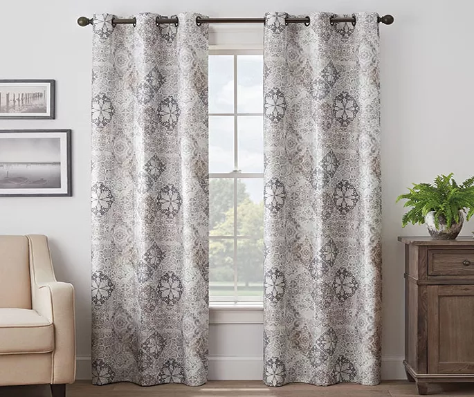Martina Medallion Taupe Blackout Grommet Curtain Panel, (95")