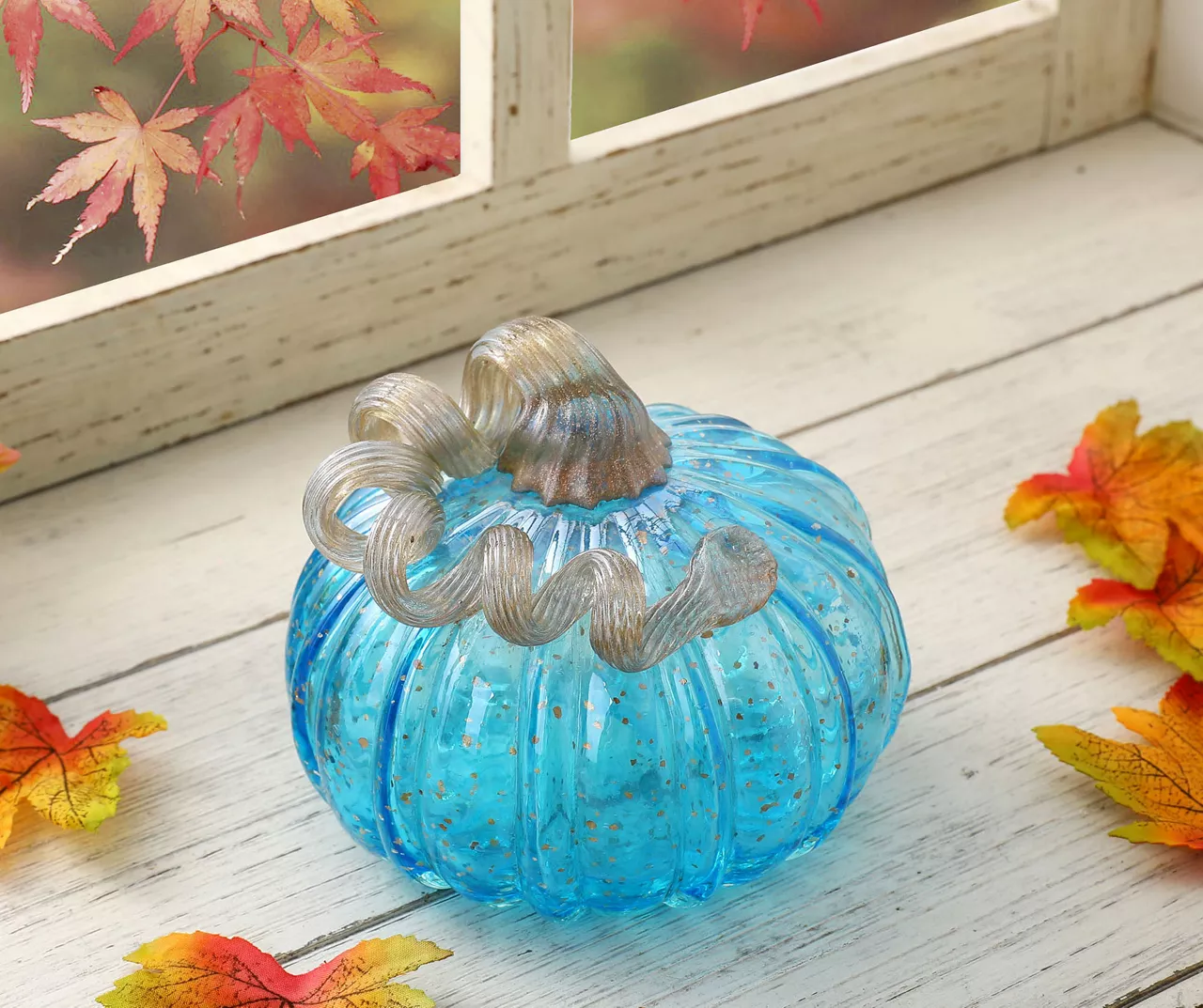 5" Blue Speckled Glass Pumpkin - Image 2