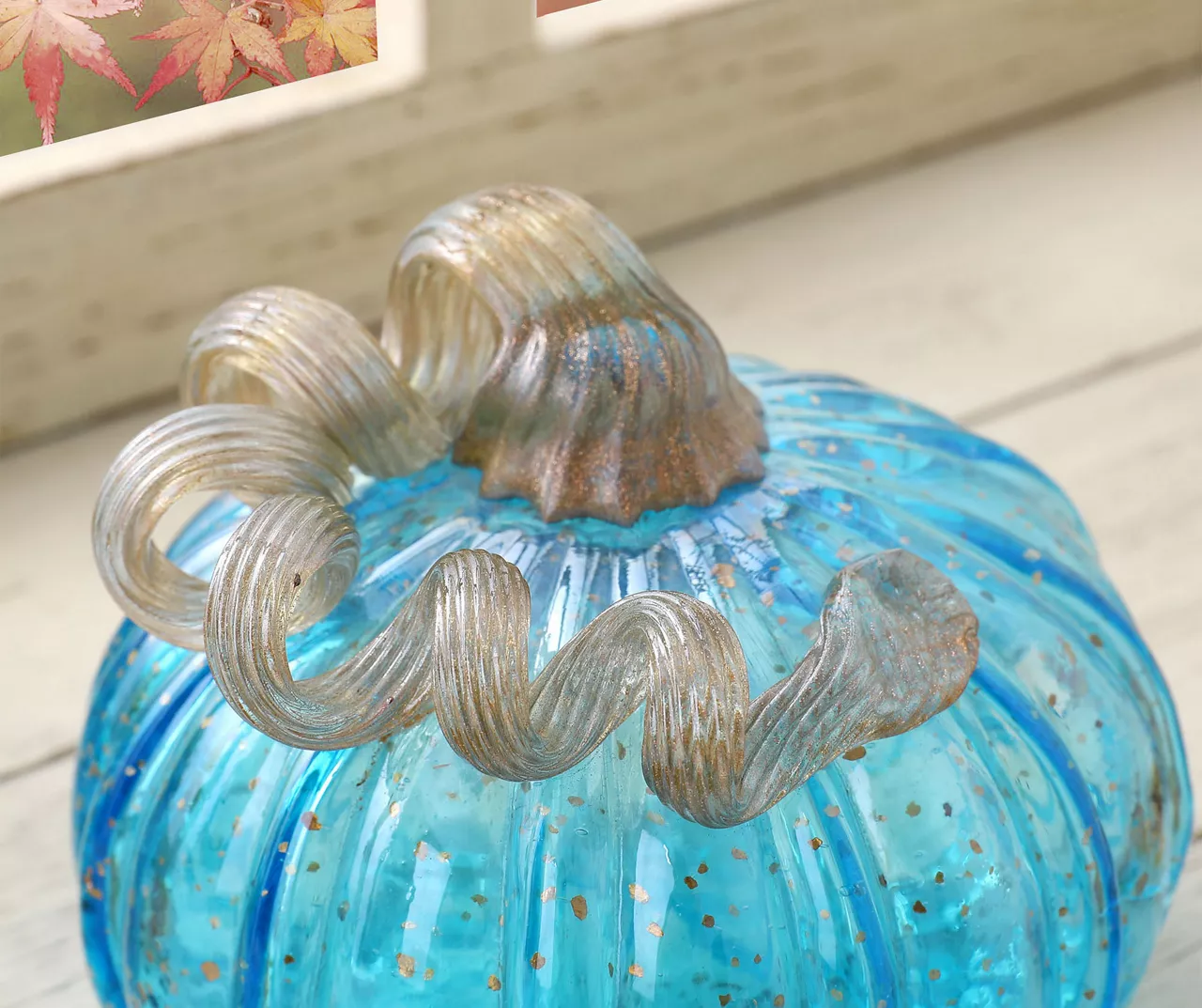 5" Blue Speckled Glass Pumpkin - Image 4
