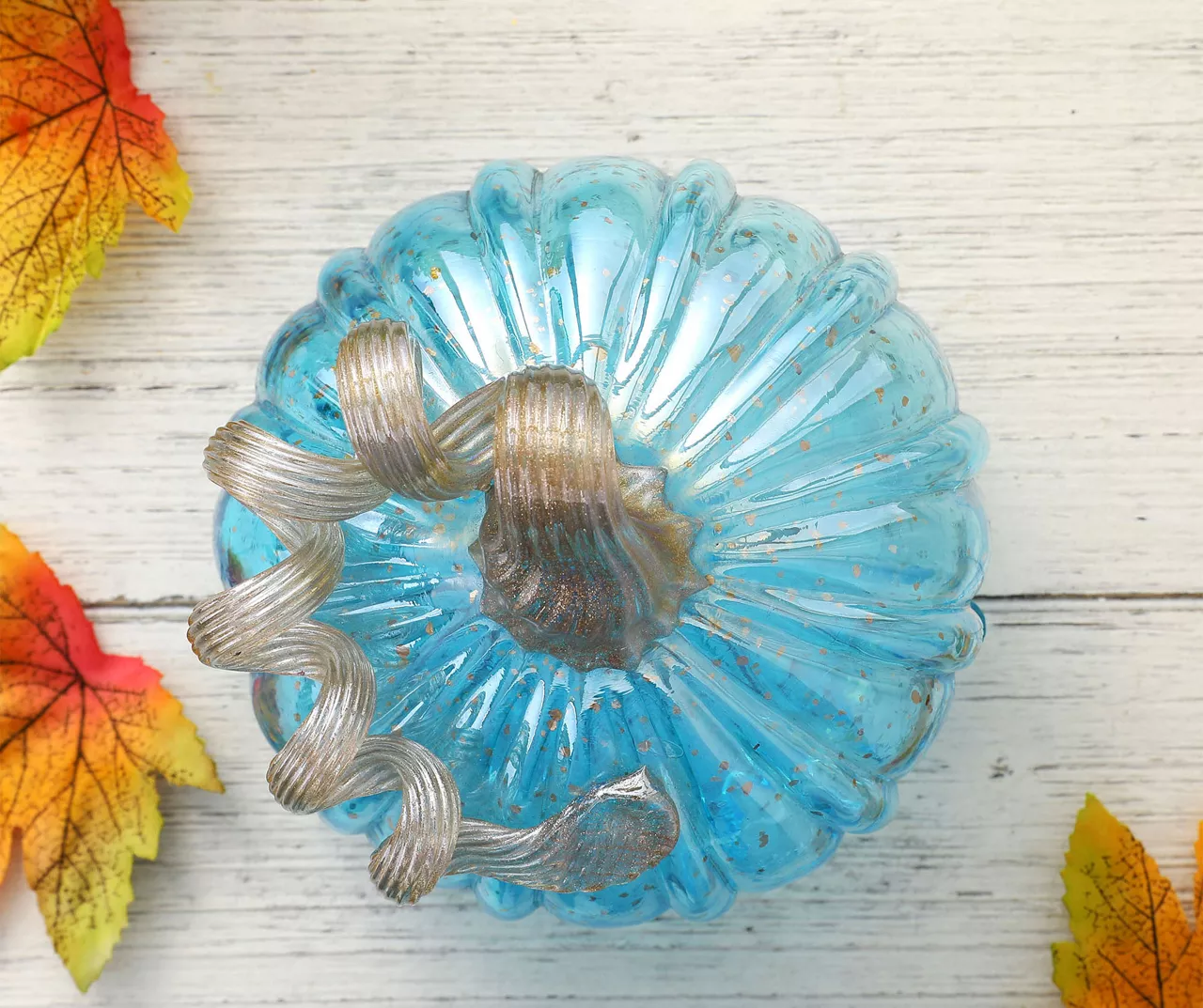 5" Blue Speckled Glass Pumpkin - Image 5