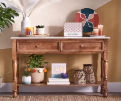 Woven Storage Basket With Orange Pom Poms