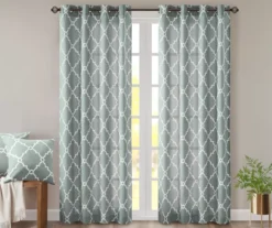 Sereno Fretwork Seafoam Light-Filtering Grommet Curtain Panel, (63")