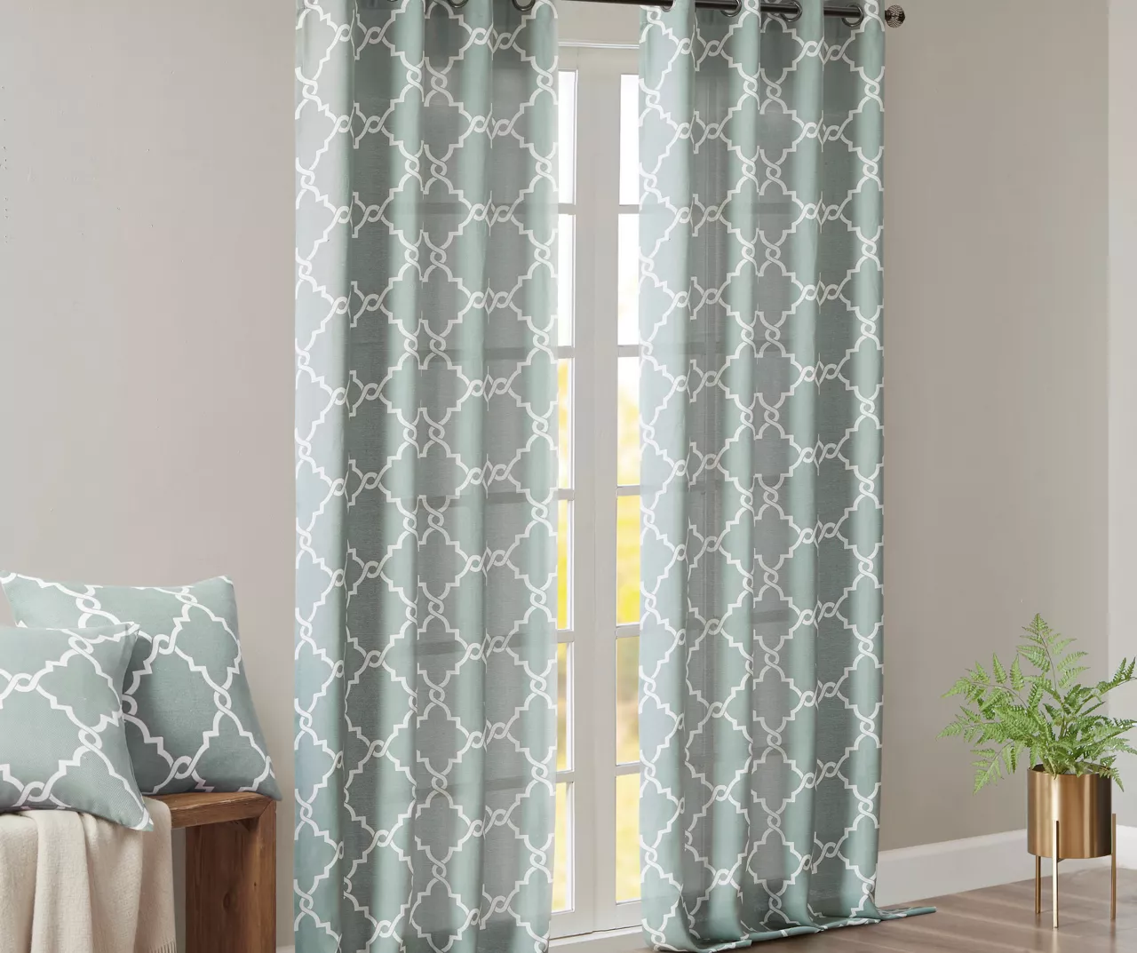 Sereno Fretwork Seafoam Light-Filtering Grommet Curtain Panel, (84") - Image 9
