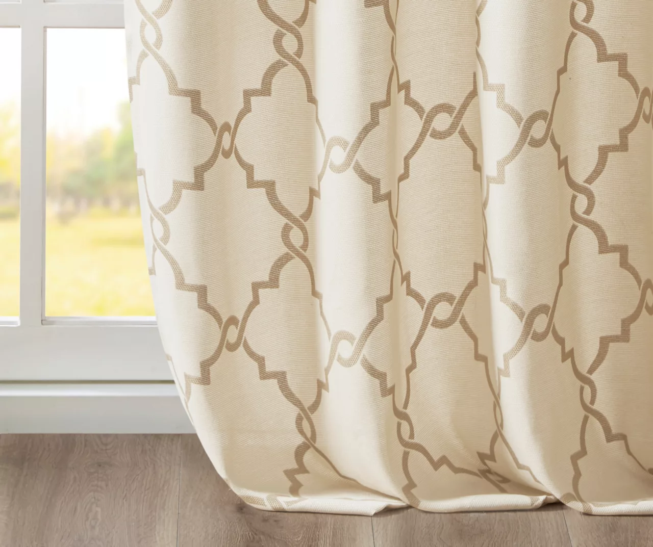 Sereno Fretwork Beige & Gold Light-Filtering Grommet Curtain Panel, (95") - Image 6