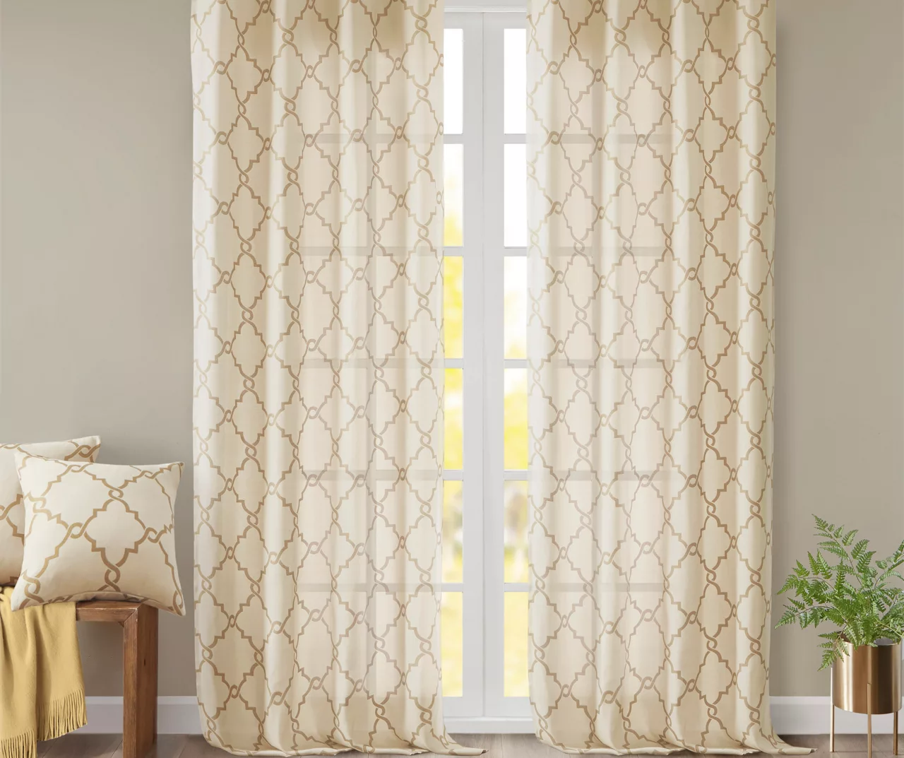 Sereno Fretwork Beige & Gold Light-Filtering Grommet Curtain Panel, (84") - Image 8