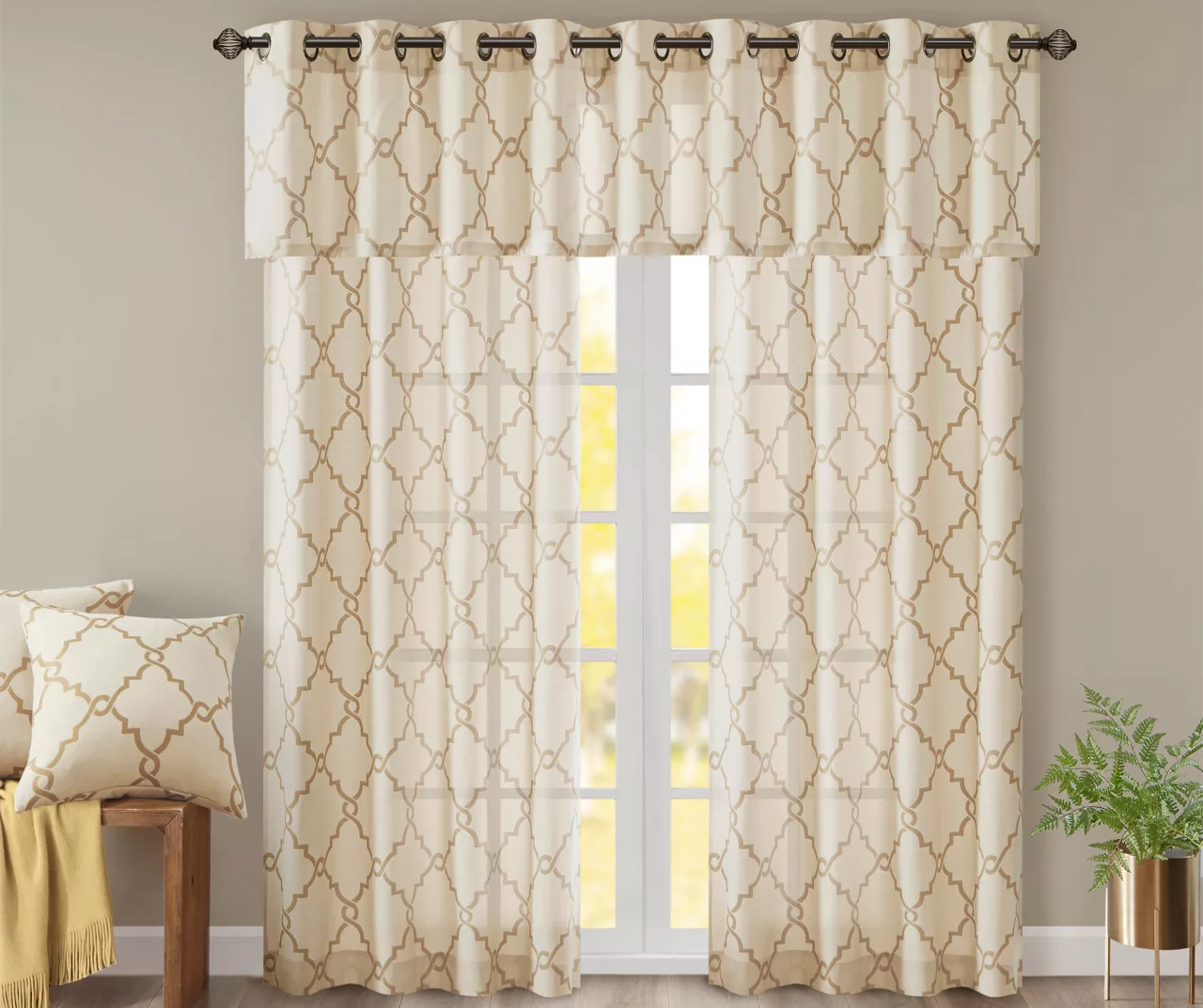 Sereno Fretwork Beige & Gold Light-Filtering Grommet Curtain Panel, (95") - Image 10