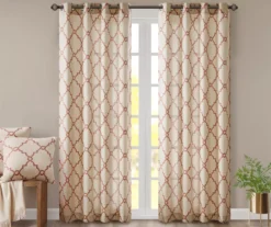 Sereno Fretwork Beige & Spice Light-Filtering Grommet Curtain Panel, (95")