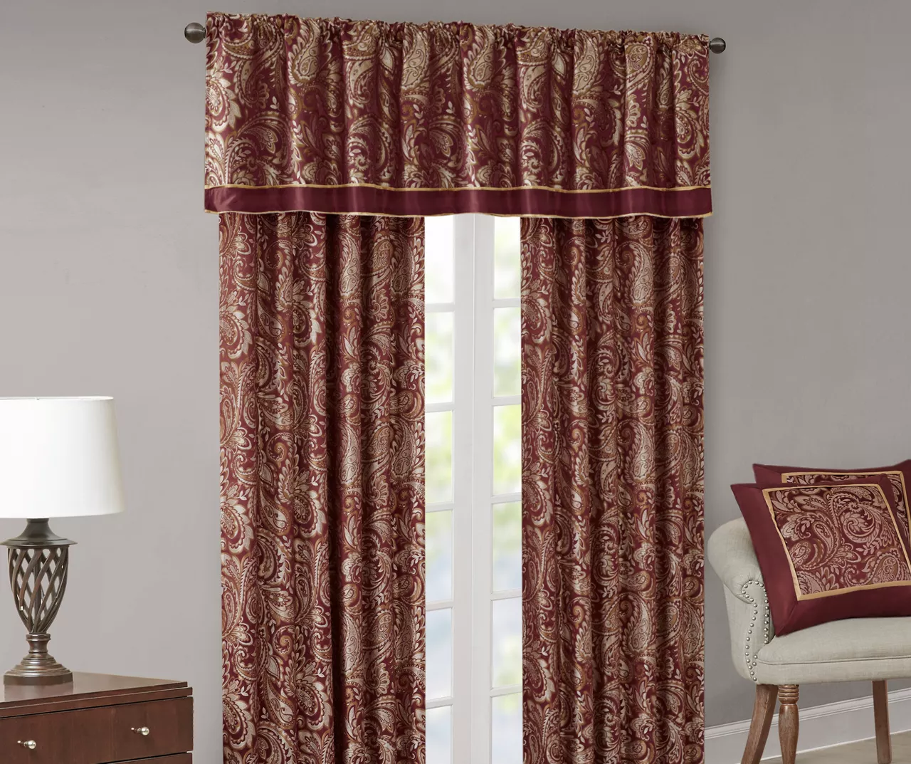 Valerie Burgundy Light-Filtering Rod Pocket Curtain Panel Pair, (84") - Image 11