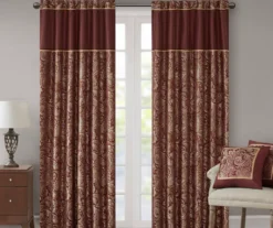 Valerie Burgundy Light-Filtering Rod Pocket Curtain Panel Pair, (84")
