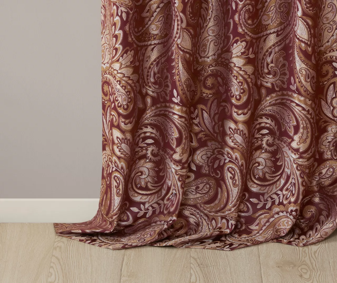 Valerie Burgundy Light-Filtering Rod Pocket Curtain Panel Pair, (84") - Image 6