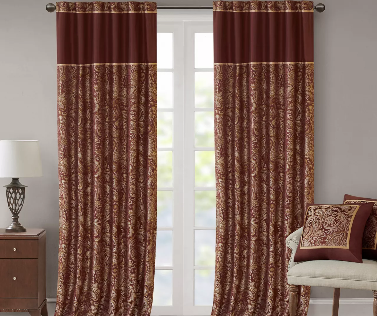 Valerie Burgundy Light-Filtering Rod Pocket Curtain Panel Pair, (84") - Image 8
