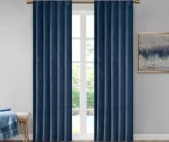 Bryce Velvet Navy Room-Darkening Rod Pocket Curtain Panel Pair, (63")