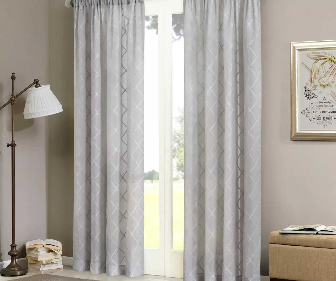 Clarissa Diamond Gray Sheer Rod Pocket Curtain Panel, (95") - Image 2