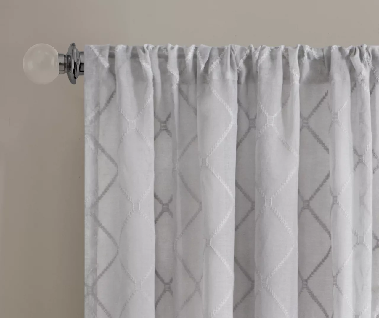Clarissa Diamond Gray Sheer Rod Pocket Curtain Panel, (95") - Image 3
