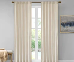 Bryce Velvet Ivory Room-Darkening Rod Pocket Curtain Panel Pair, (84")