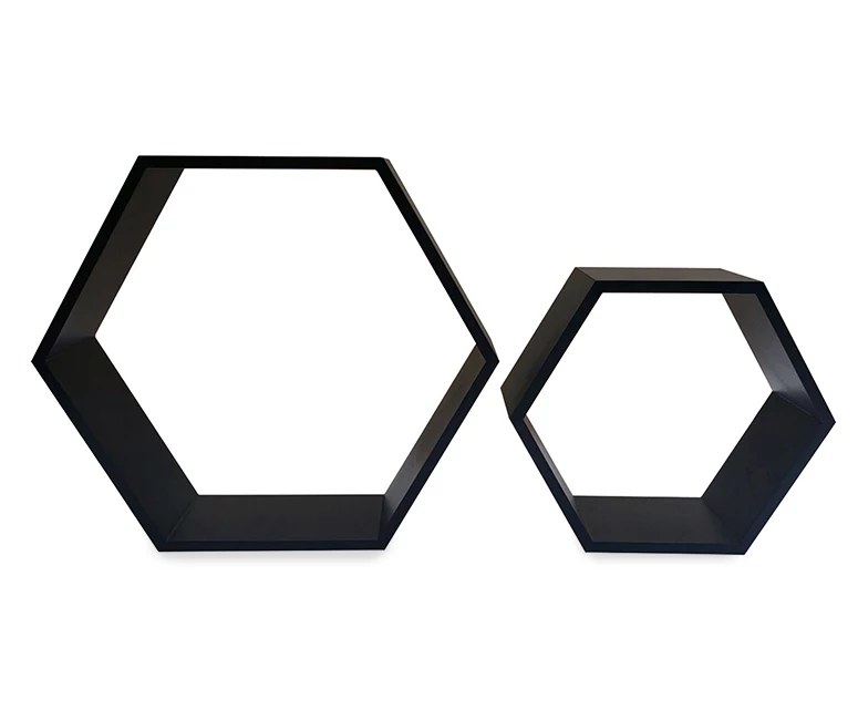 Black Hexagon 2-Piece Wall Shelf Set - Image 2