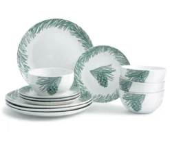 Blue & Ivory Pine Cone 12-Piece Dinnerware Set