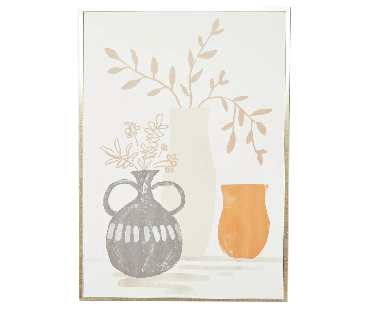 Orange, Gray & White Potted Plants Framed Canvas