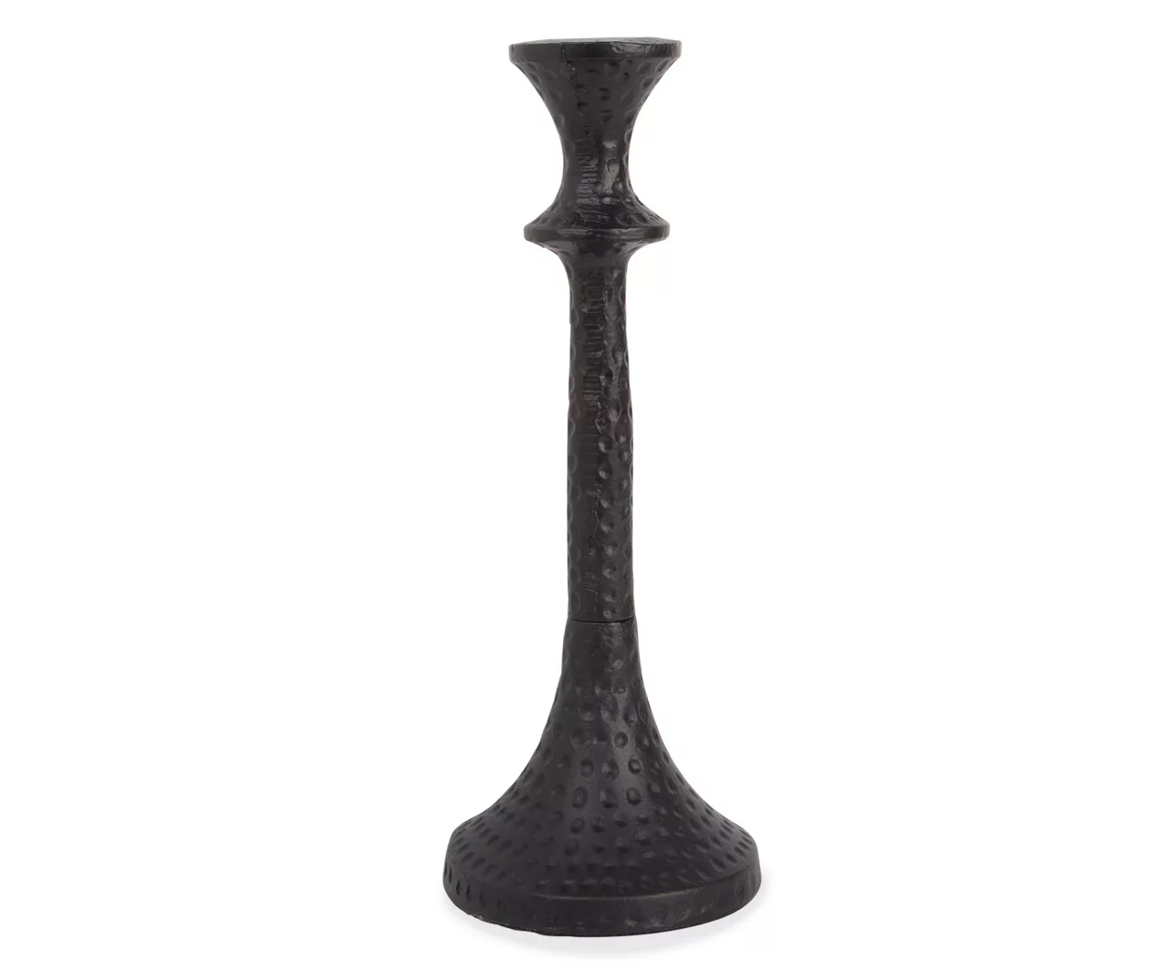Black Hammered Metal Taper Candle Holder, (12")