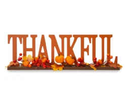 "Thankful" Pumpkin, Berries & Leaves Wordscript Tabletop Decor