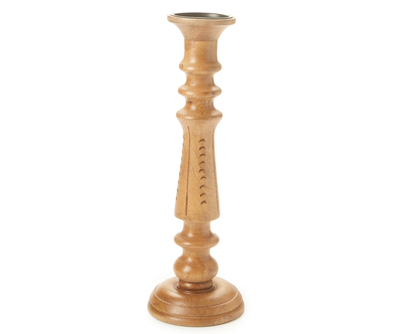 Light Brown Notch-Carved Pillar Candle Holder - Image 2
