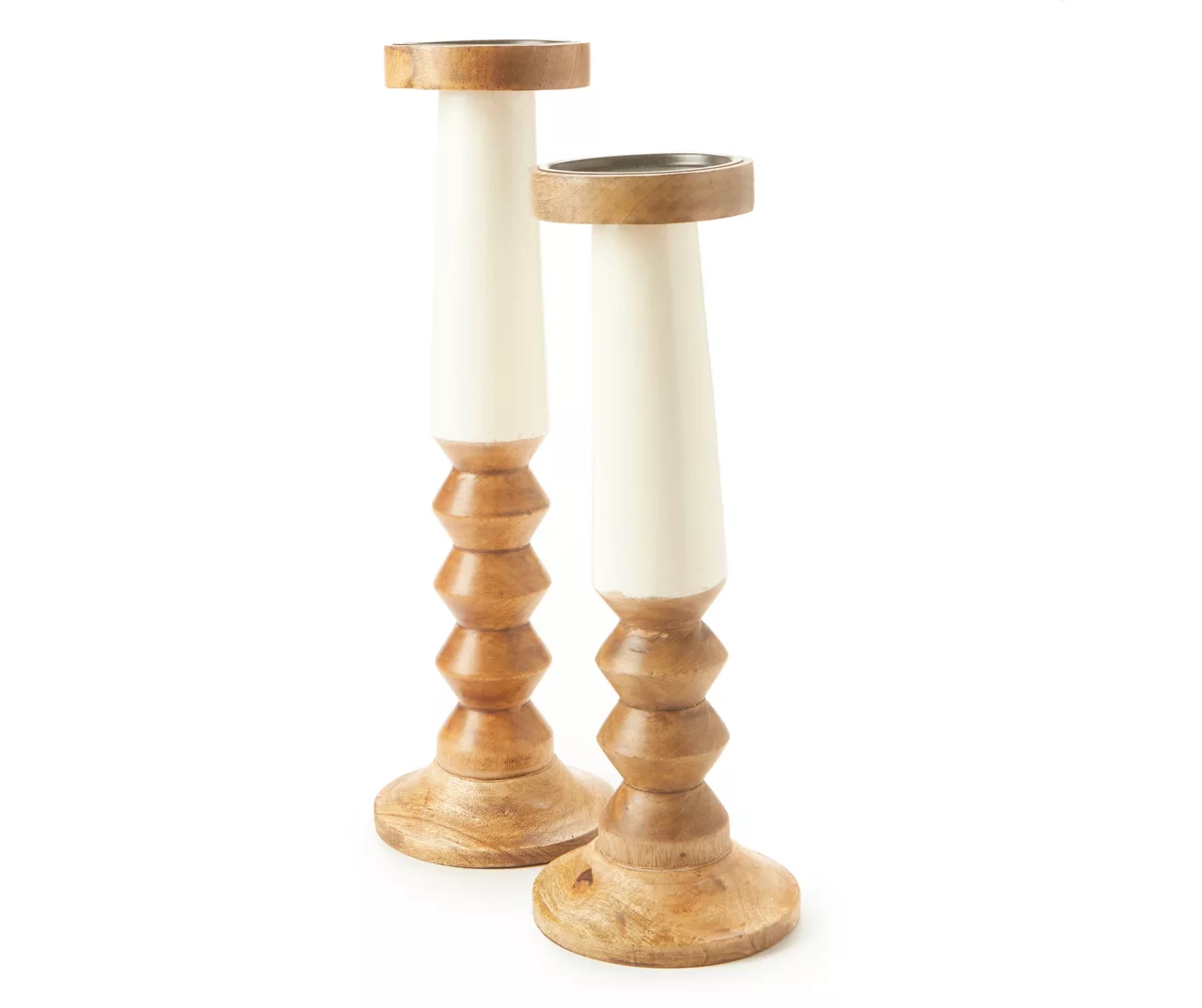 Brown & Beige 2-Tone Ripple-Pillar Candle Holder, (16") - Image 2