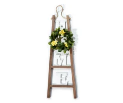 "Home" Brown & White Wreath-Accent Ladder Wall Décor
