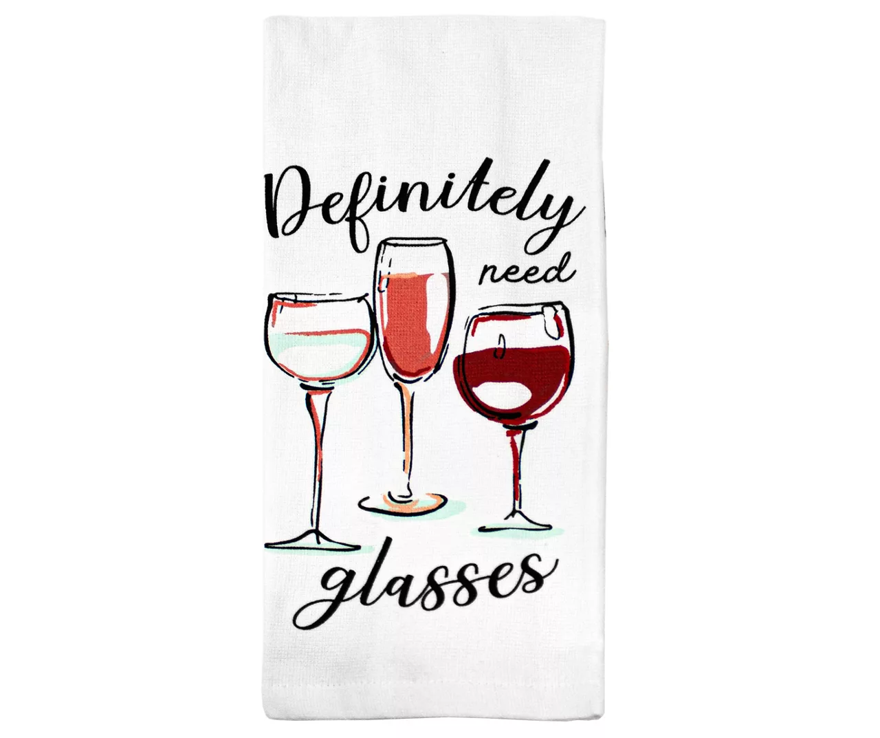 "Definitely Need Glasses" White & Red Wineglass Kitchen Towel, 2-Pack - Image 2