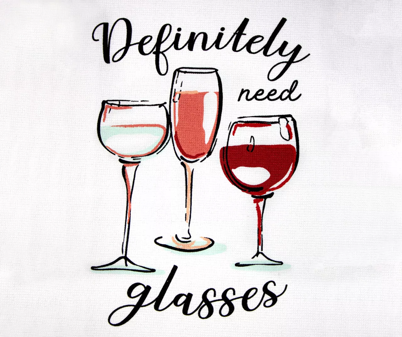 "Definitely Need Glasses" White & Red Wineglass Kitchen Towel, 2-Pack - Image 3