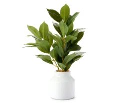Green Artificial Banyan Plant With White Ceramic Pot