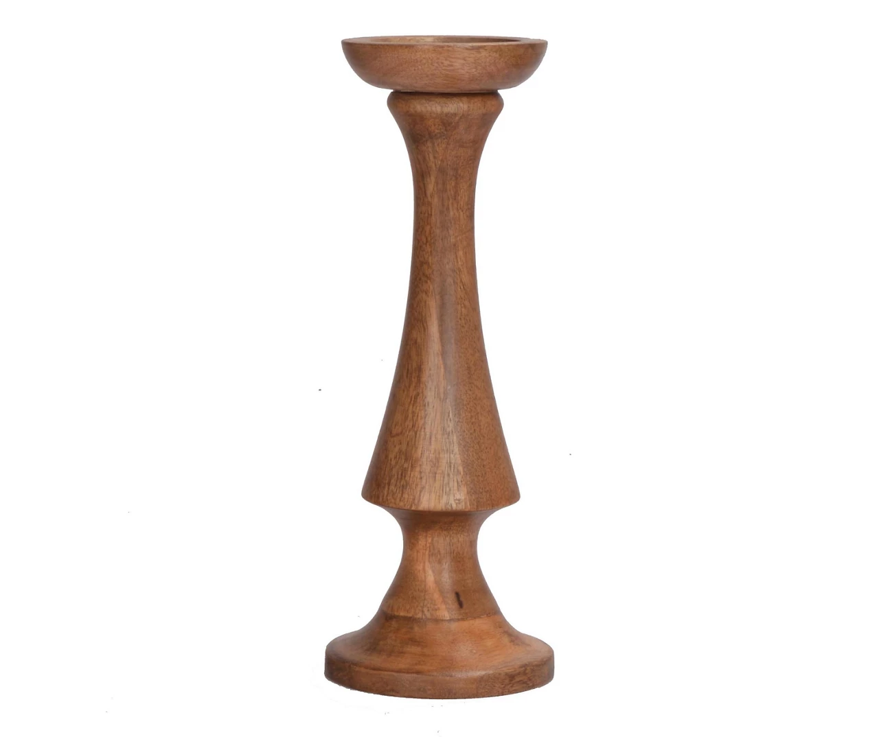 Walnut Brown Curved Pillar Candle Holder, (14")